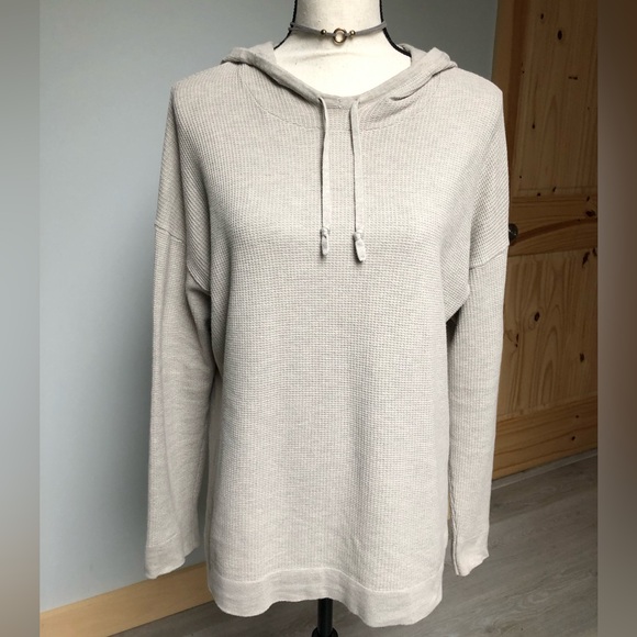 J. Jill Pure Beige Waffle Knit Pullover Hoodie Size Medium Petite - Picture 2 of 7